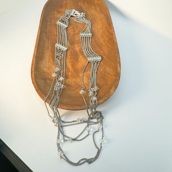Vintage Multi-Strand Chain and Crystal Statement Necklace - Boho Glam - Picture 2 of 10